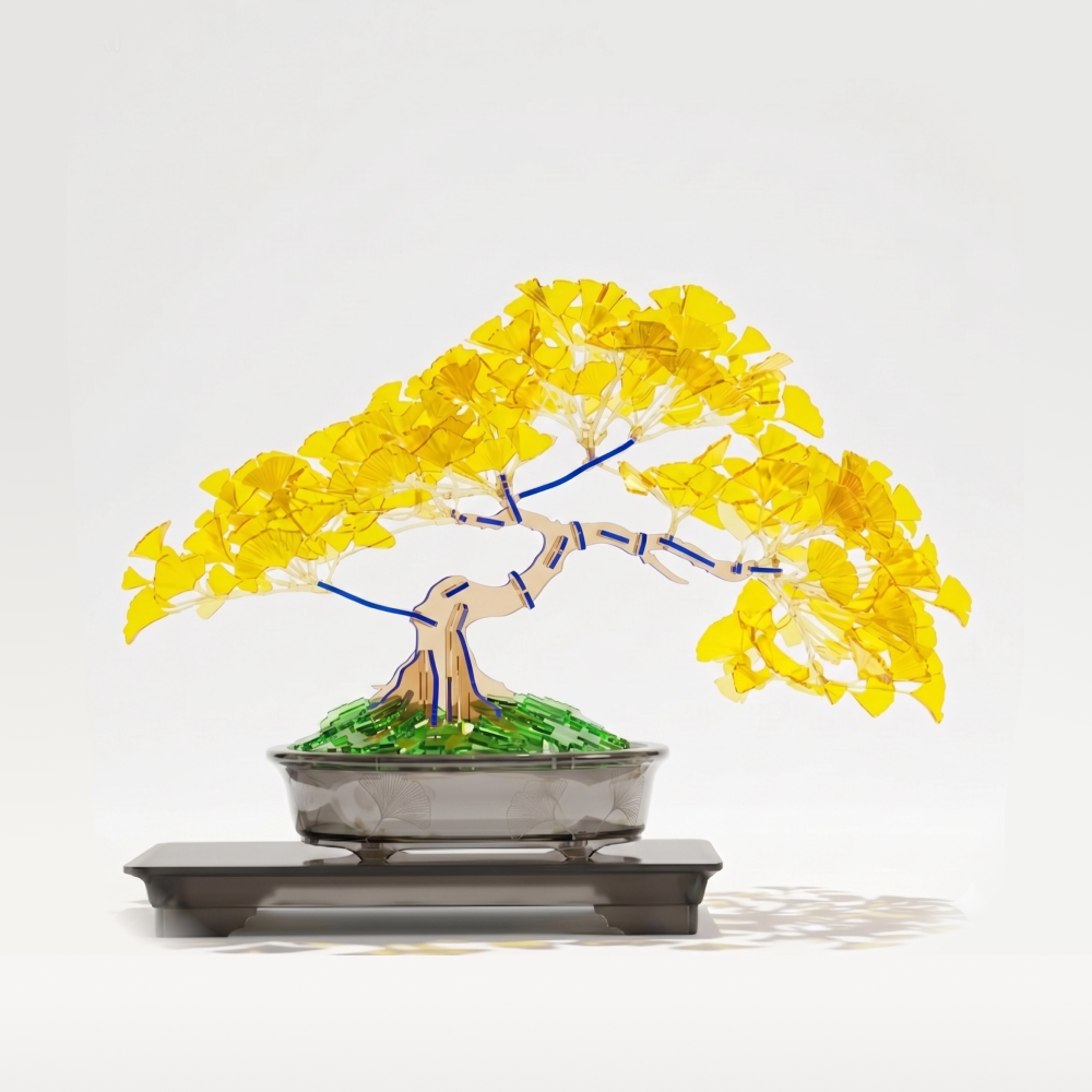 Ginkgo bonsai kit — summer, translucent acrylic on white