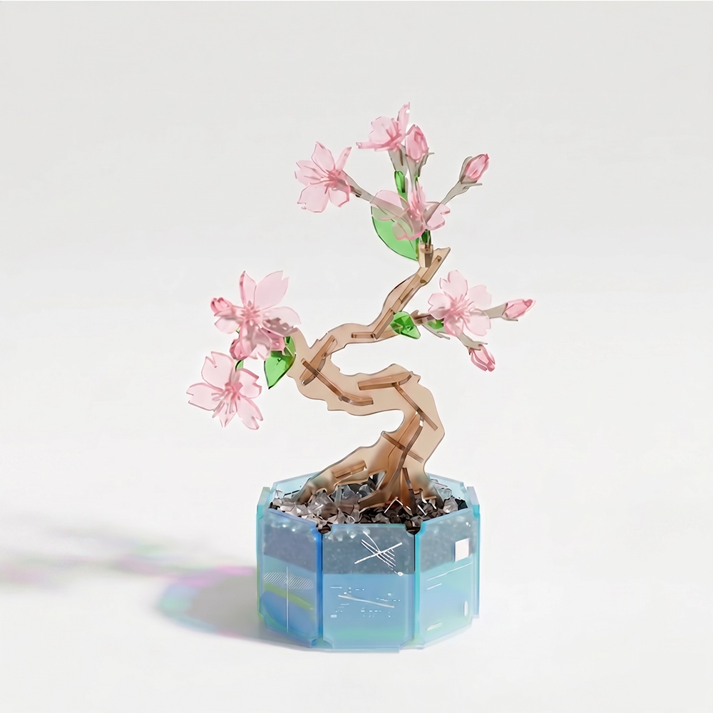 Sakura bonsai kit — spring, translucent acrylic on white